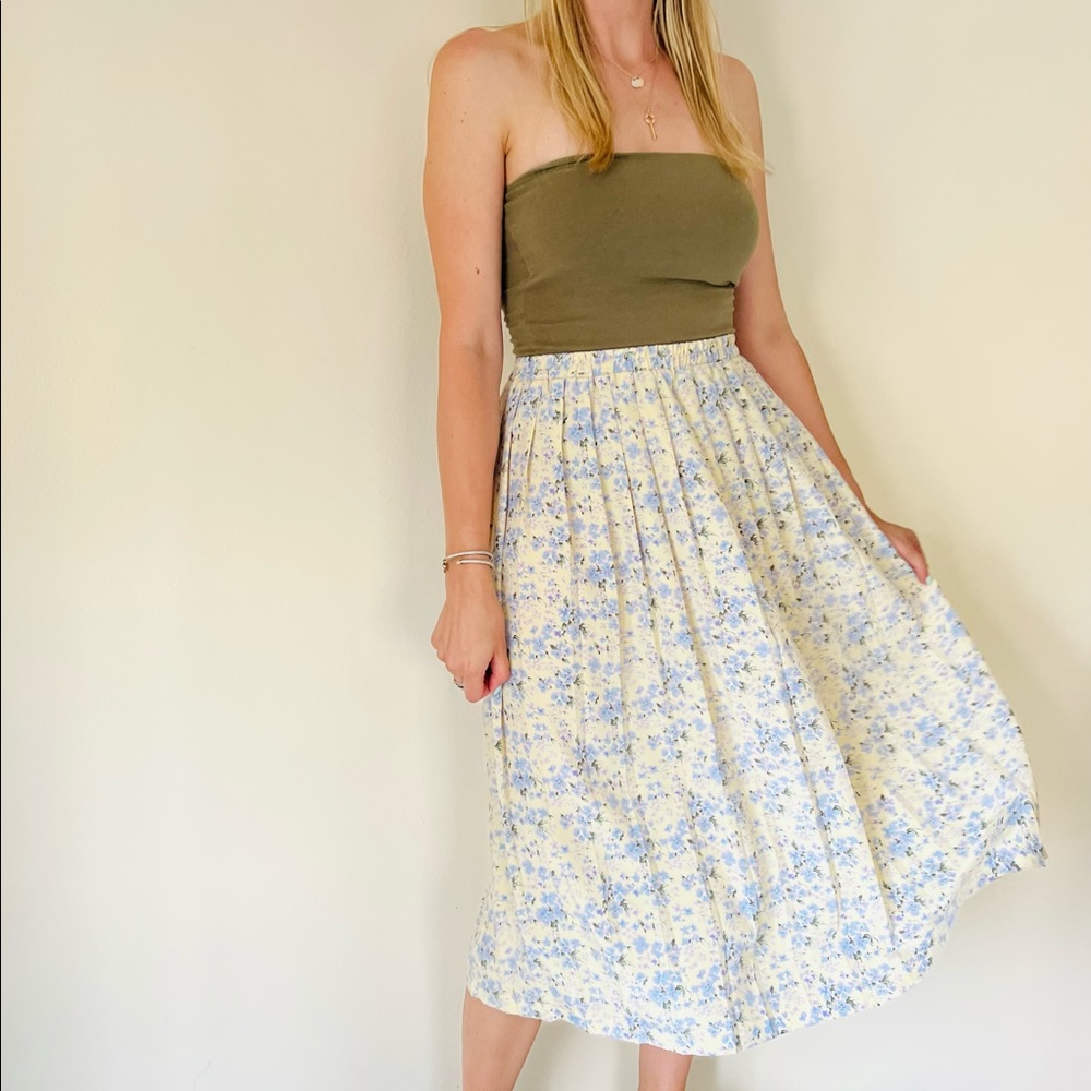Vintage Leslie Fay midi floral boho Skirt Pastel - Picture 2 of 6